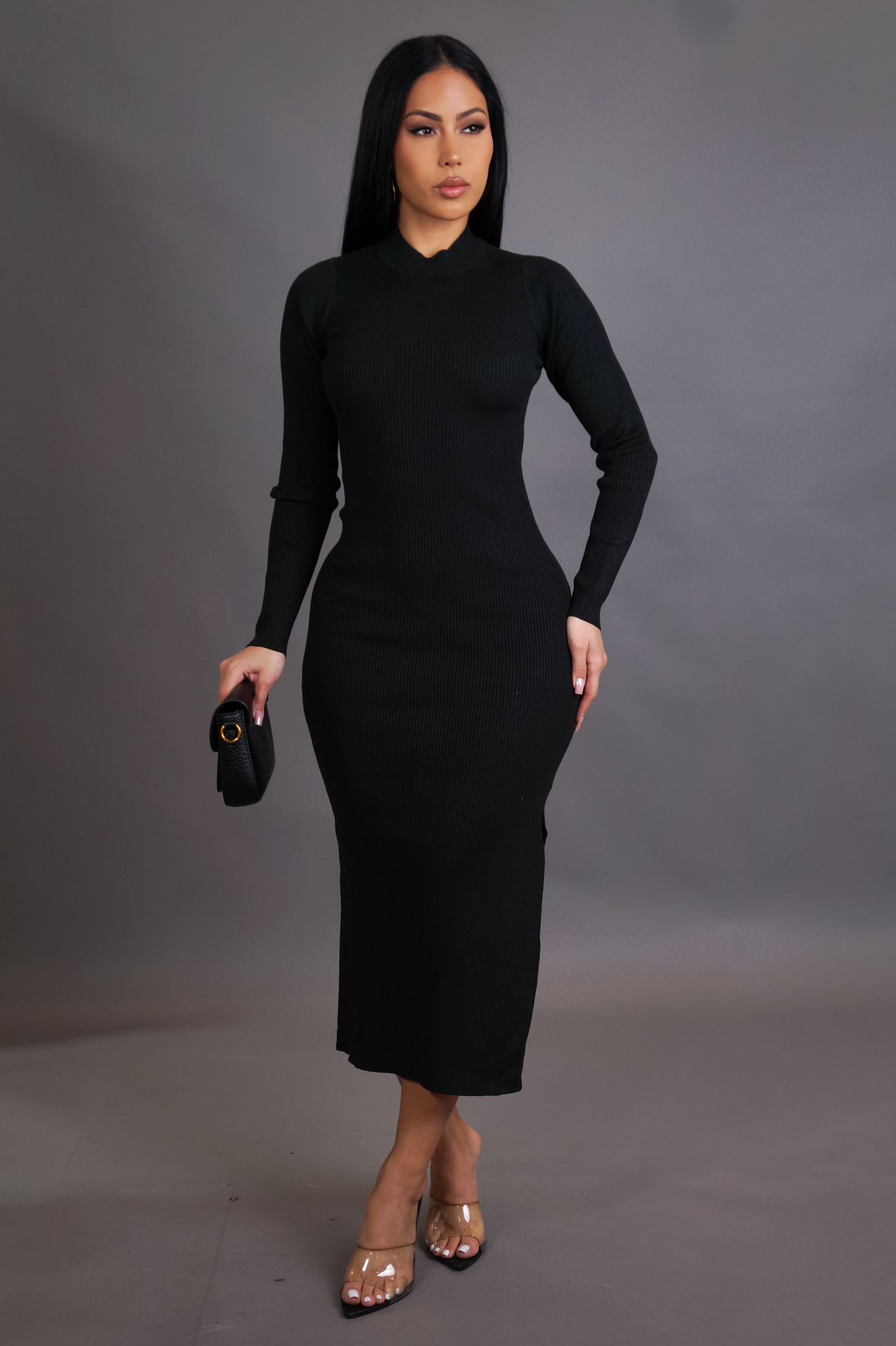 LADIES LS MIDI DRESS