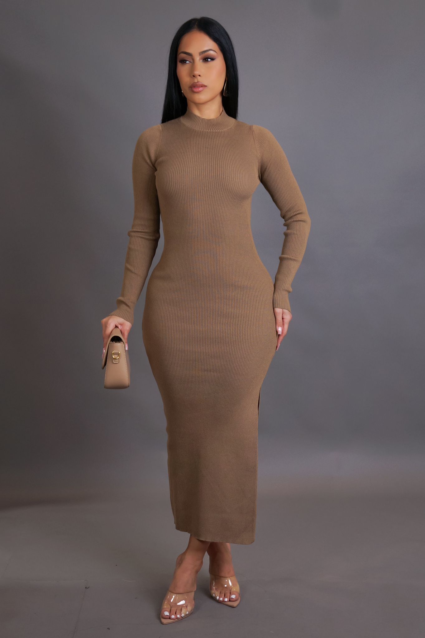 LADIES LS MIDI DRESS