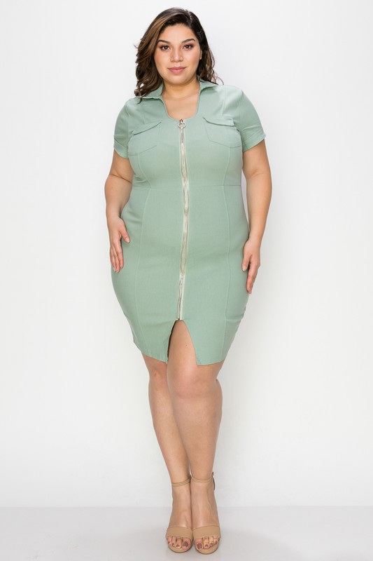 PLUS ZIP TWILL DRESS