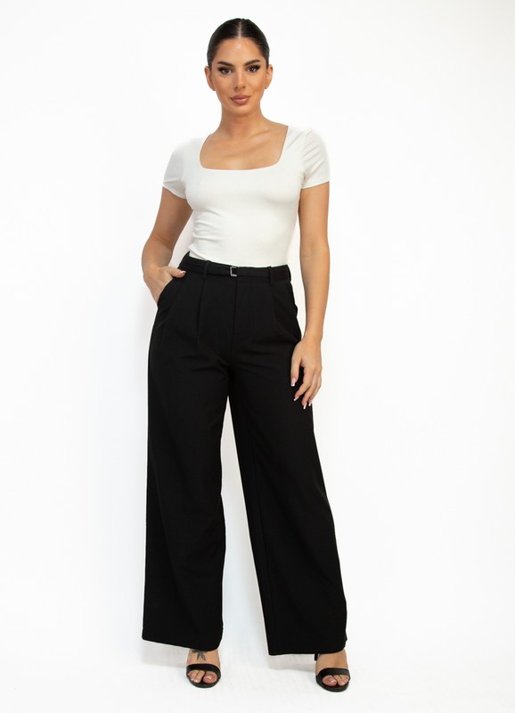 BELTED WIDE LEG PANTS