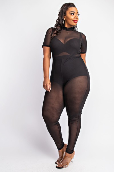 PLUS SIZE MESH JUMPSUITS