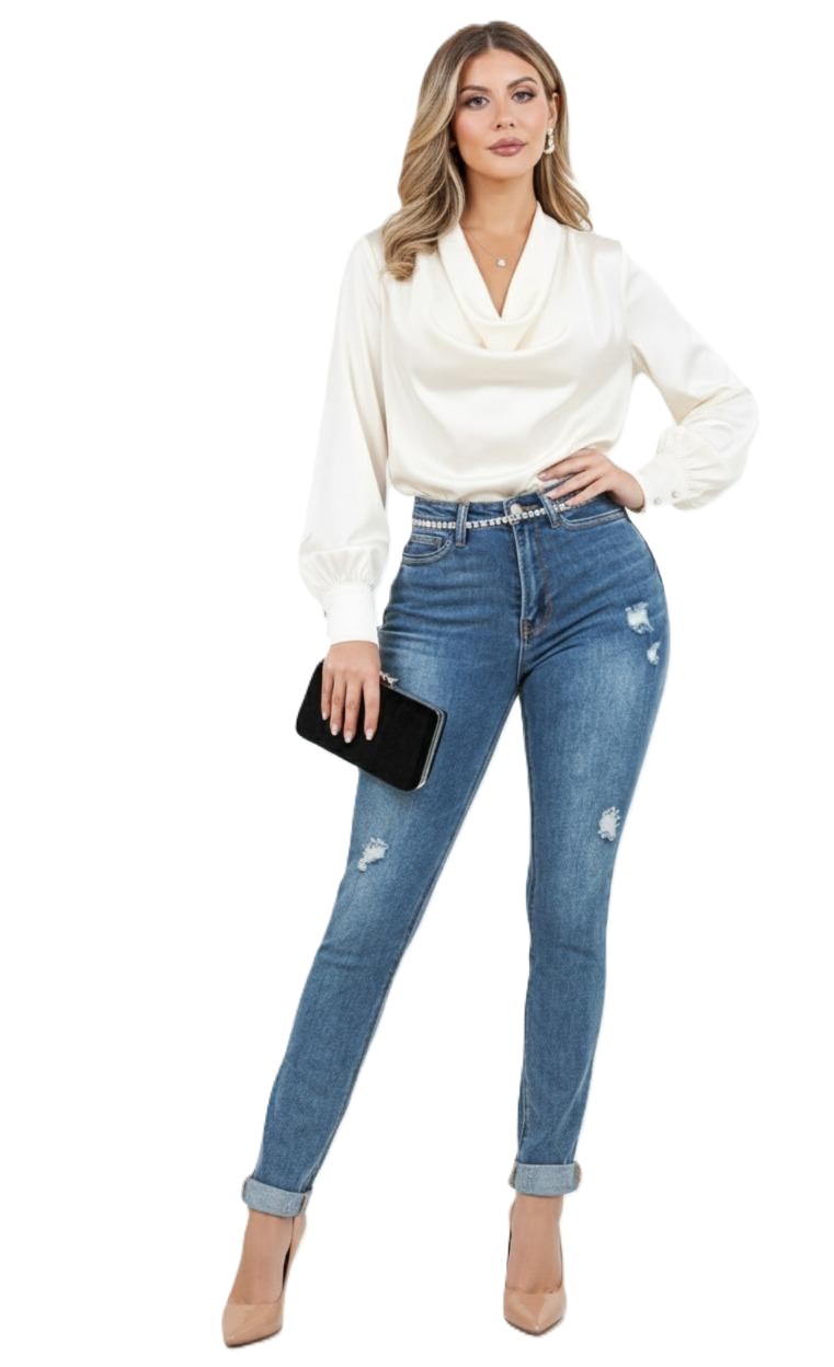 LADIES WHISKERED RIP JEANS