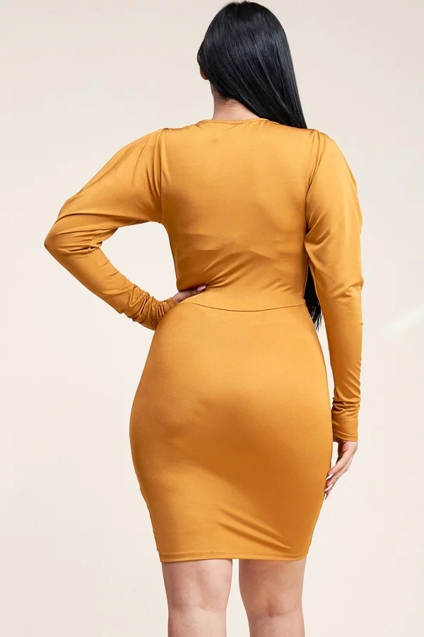PUFF SLV VNECK DRESS