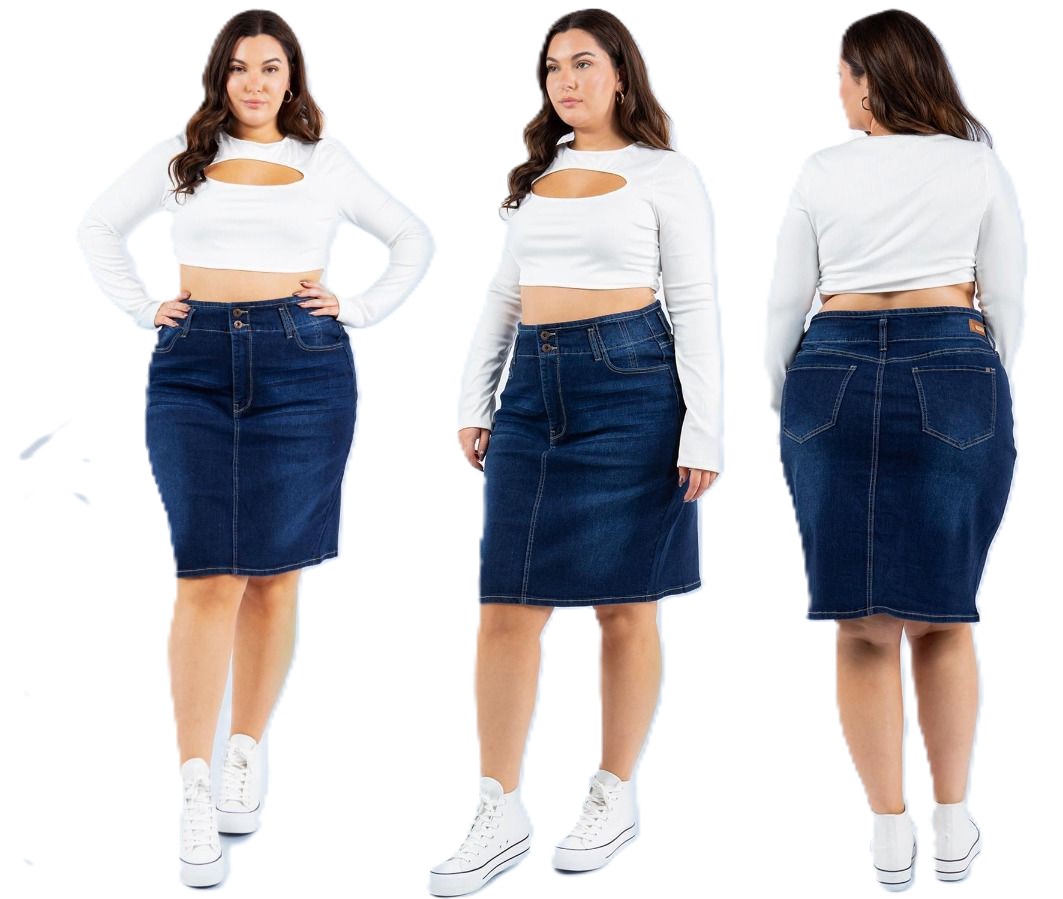 PLUS SIZE MIDI JEANS SKIRTS